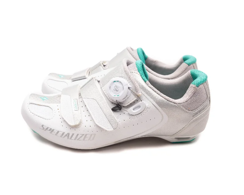 cycling clothing for slim sizes-Specialized Ember Road Shoe Wmns Wht/Em Grn 40.5/9.25