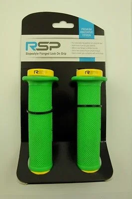 short training bicycle grips-RSP GREEN-YELLOW SLOPESTYLE FLANGE LOCKON HANDLEBAR GRIPS 48mm END PLUGS 60% OFF