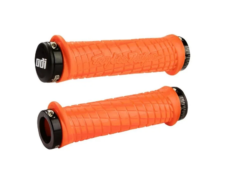 matte finish quick-fit bike grips-ODI Troy Lee Lock-On Bonus Pack Grips - Orange