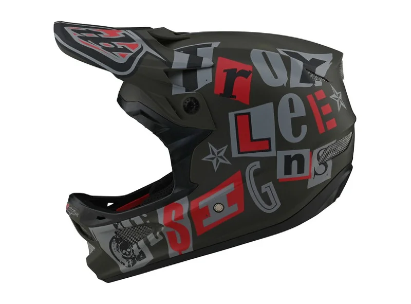 Bicycle helmet tailored size-Troy Lee Designs D3 Fiberlite Full Face Helmet - Anarchy - Olive - 2021