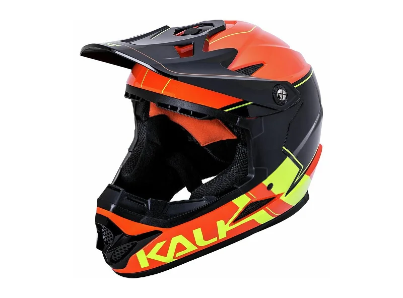 Bicycle helmet braid friendly-Kali Zoka Full Face Helmet - Switchback - Youth - Gloss Orange-Flo Yellow-Black