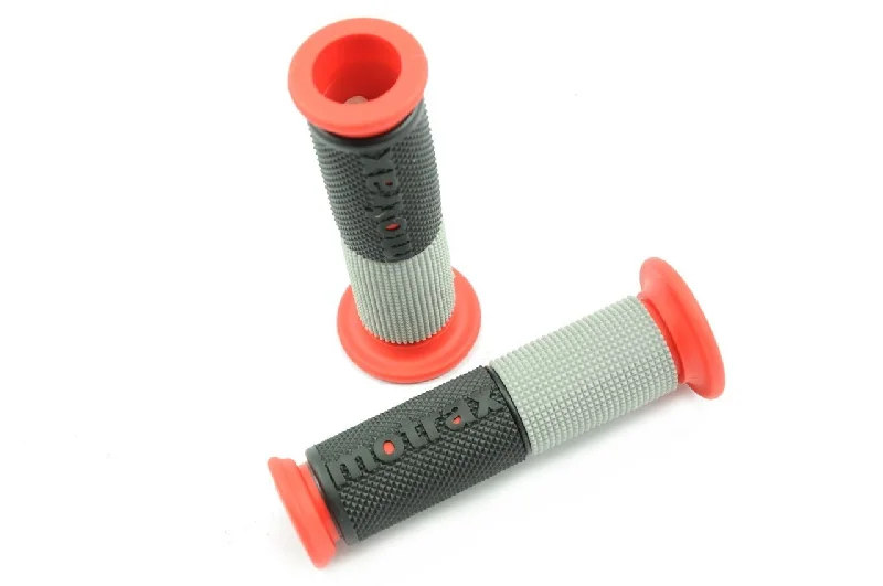 yellow e-bike compatible grips-MOTORCYCLE DUAL DENSITY HANDLEBAR GRIPS 135mm OPEN END 22mm RED-GREY-BLACK