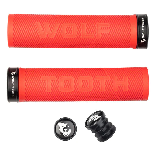 kids rigid bike grips-Wolf Tooth Components Echo Lock-On MTB Grips – Red