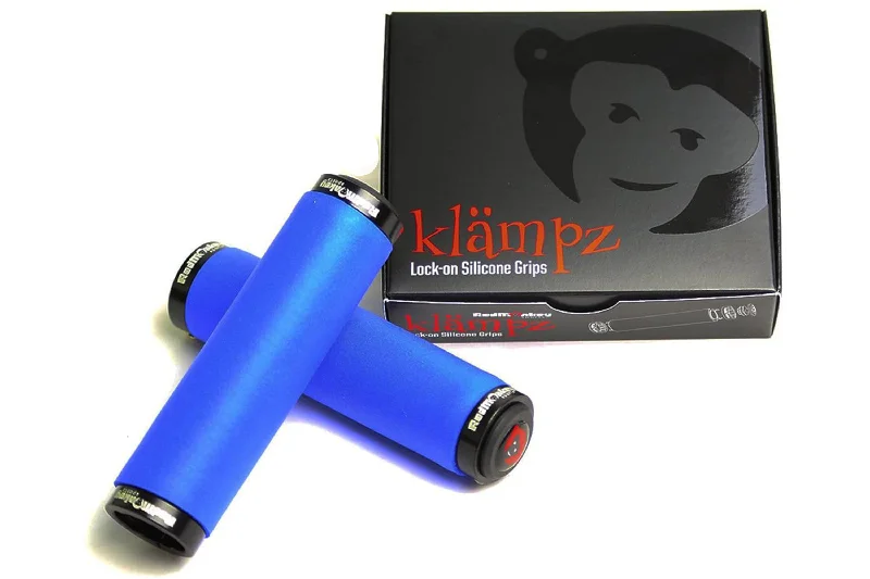 beginner budget bike grips-RedMonkey Klampz Lock On Grips Blu/Blk