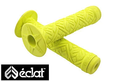 neon e-bike compatible grips-ECLAT TEAM HANDLEBAR GRIPS ELASTOMER SOFT RUBBER YELLOW WITH CORKX END PLUGS