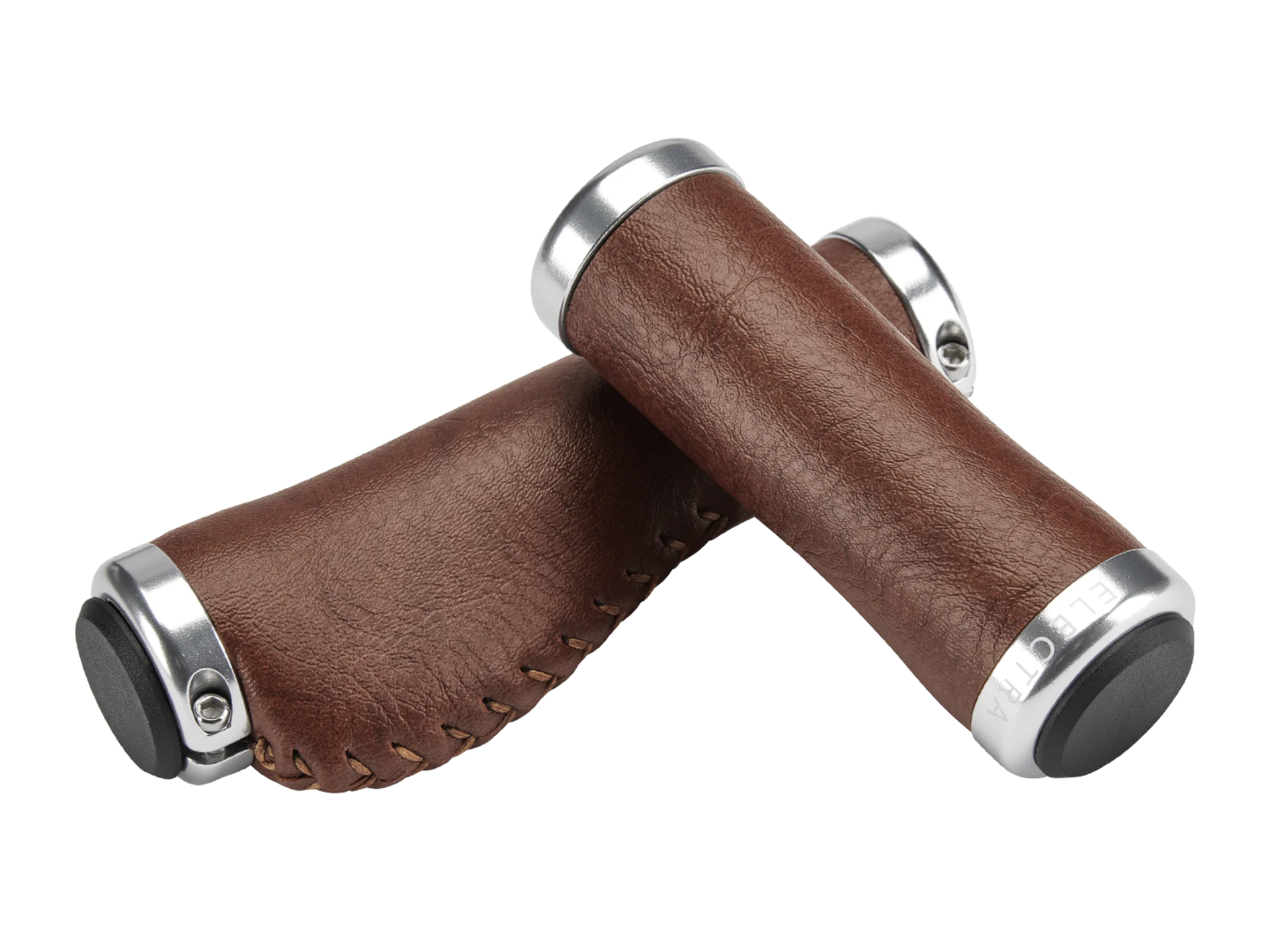 cushioned budget bike grips-Electra Classic Faux Leather Ergo Grip Set - Brown