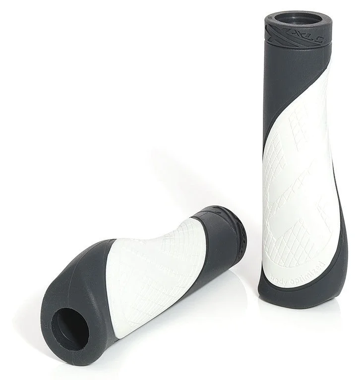 adult discreet bike grips-PAIR XLC BODY OPTIMIZED ERGONOMIC BIKE HANDLEBAR GEL GRIPS WHITE & GREY 135mm LONG