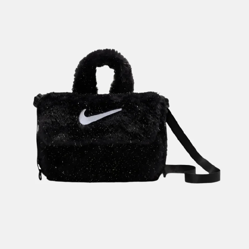 Gust-proof bike jacket-Nike Older Kids' Faux Fur Cross-Body Bag 1L -Black/Cool Grey/White