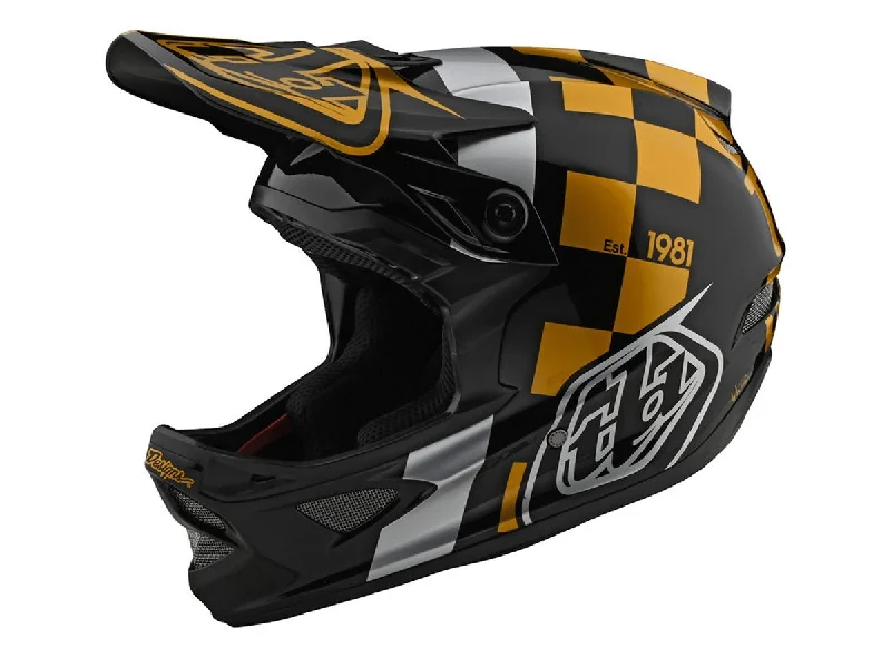 Bicycle helmet made to measure-Troy Lee Designs D3 Fiberlite Full Face Helmet - Race Shop - Black-Gold - 2020