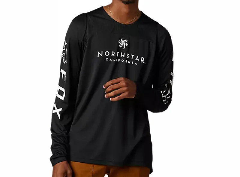 cycling clothing with dusk visibility-Fox Racing Defend Long Sleeve MTB Jersey - Northstar - Black