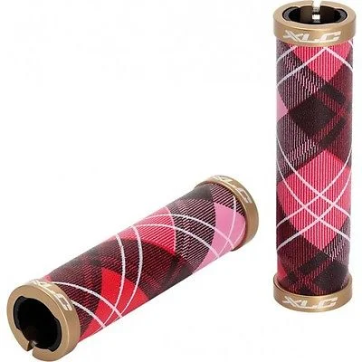 neon pliable bike grips-XLC LIFESTYLE HERITAGE BIKE HANDLEBAR GRIPS DOUBLE LOCK ON PINK TARTAN GOLD END