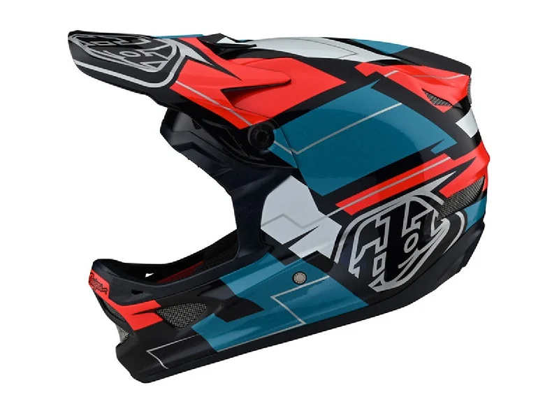 Bicycle helmet low maintenance-Troy Lee Designs D3 Fiberlite Full Face Helmet - Vertigo - Blue-Red - 2021