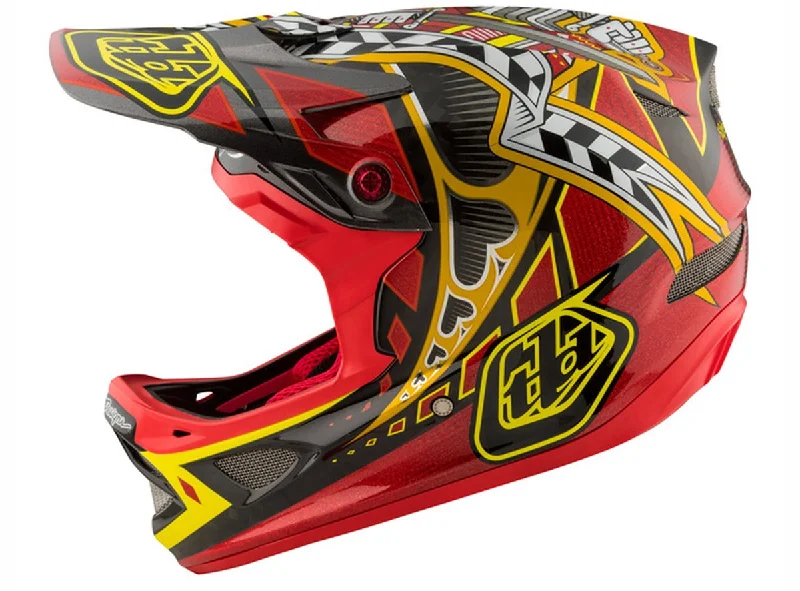 Bicycle helmet slide gear-Troy Lee Designs D3 Carbon MIPS Full Face Helmet - Longshot Red