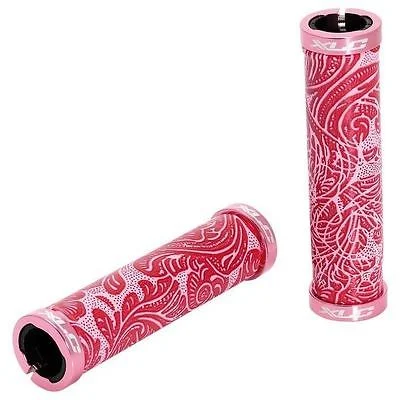 patterned torque-resistant bike grips-XLC LIFESTYLE HERITAGE BIKE HANDLEBAR GRIPS DOUBLE LOCK ON PINK RED ENGRAVE LOOK