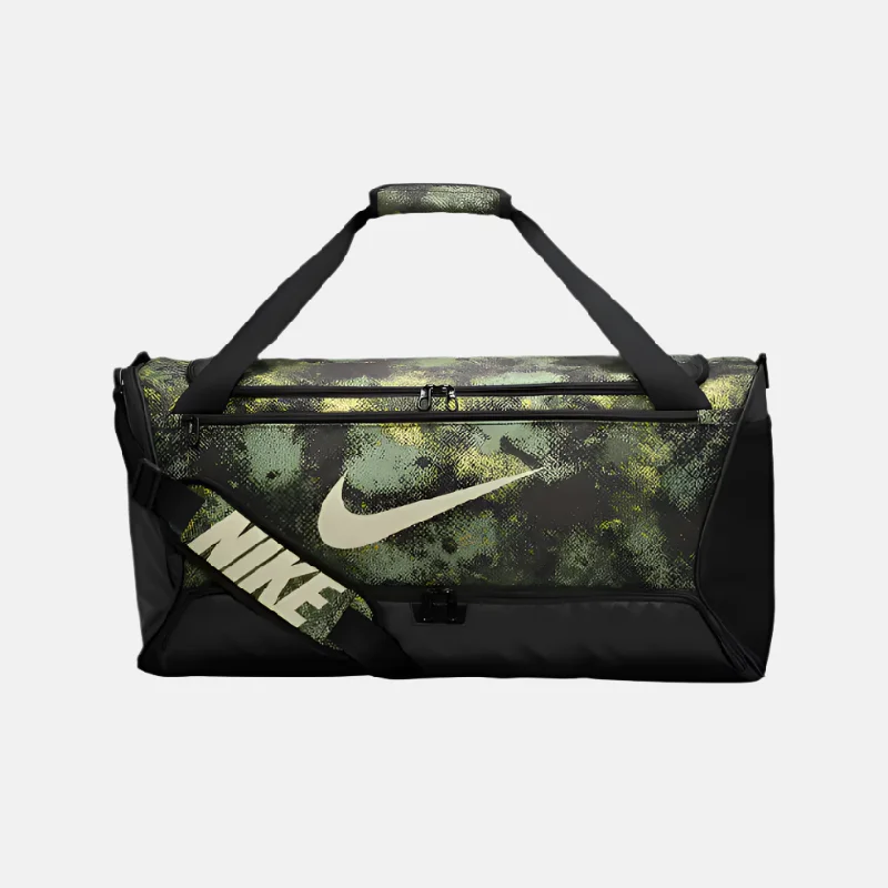 Neon bike gloves-Nike Brasilia Duffel Bag 60L -Oil Green/Black/Coconut Milk