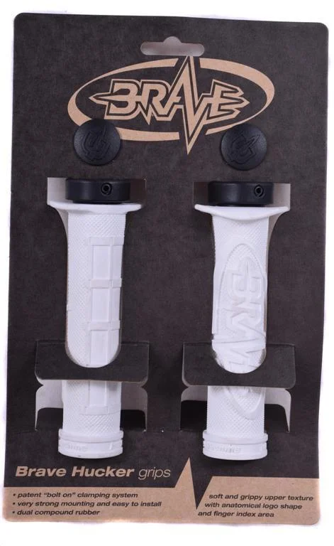 white senior bicycle grips-BRAVE 'HUCKER’ HANDLEBAR GRIPS SINGLE LOCK-ON 22.2mm WHITE WITH BLACK RINGS 65%