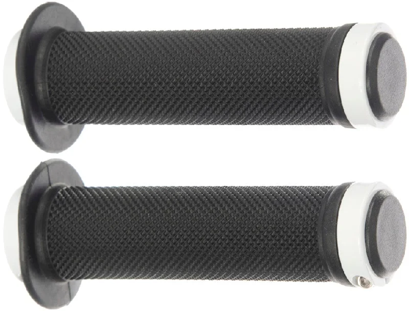 high-performance knurled bike grips-High Quality Lock On Handlebar Grips Black and White with Flange 130mm