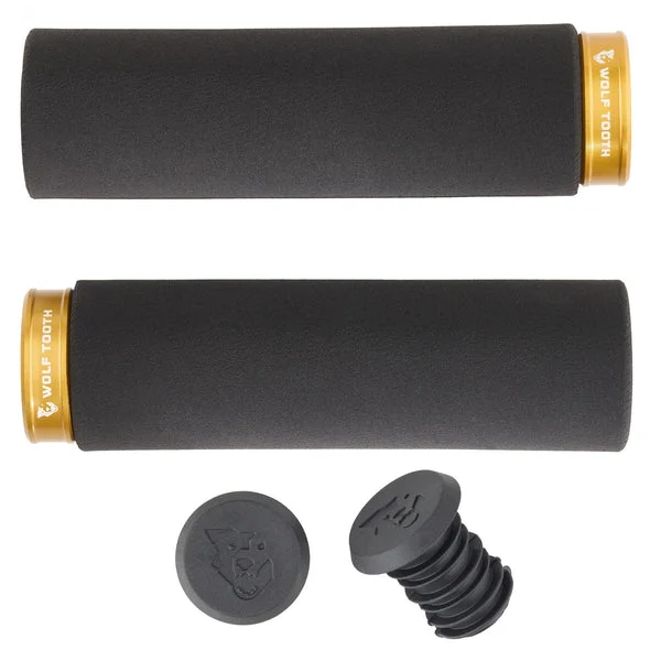 black adventure bicycle grips-Wolf Tooth Components Lock-On Fat Paw Grip - Black-Gold