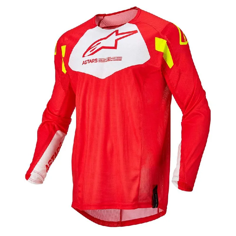 cycling clothing with thick plush-ALPINESTARS TECHSTAR FACTORY JERSEY 2022 - FLUO RED/WHITE/FLUO YELLOW