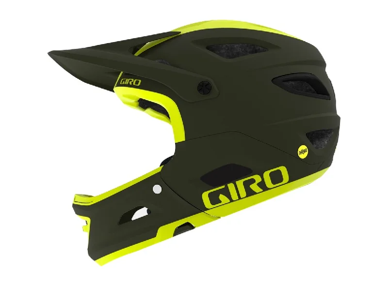 Bicycle helmet sprint fit-Giro Switchblade MIPS Full Face Helmet - Matt Olive-Citron - 2019