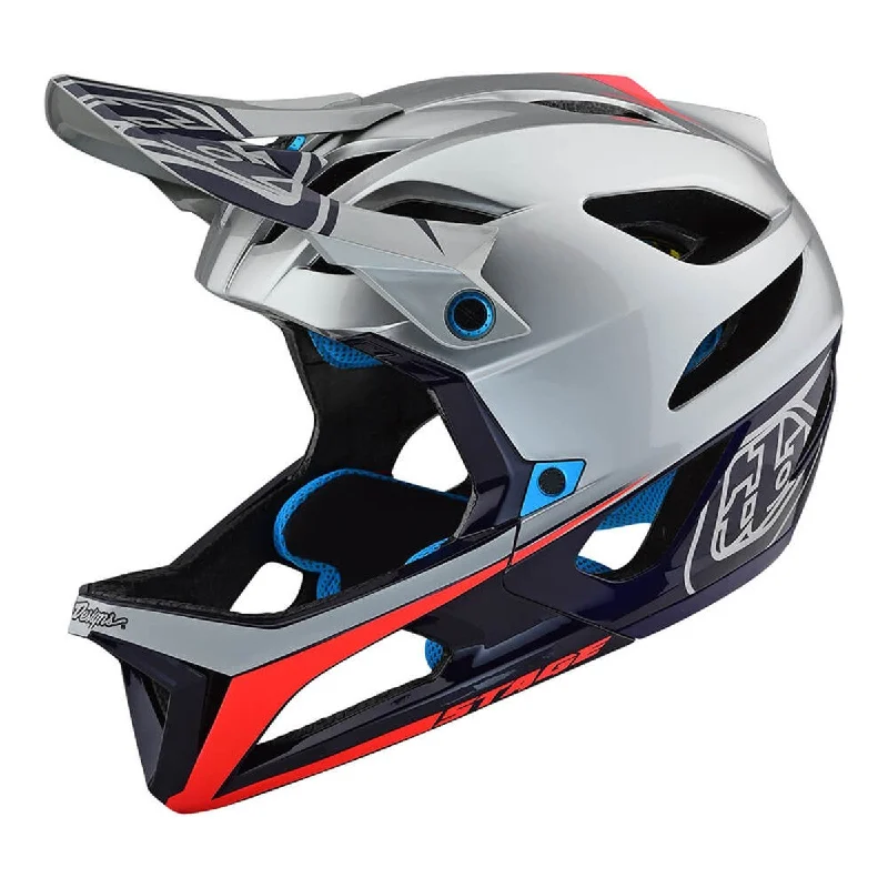 Bicycle helmet state certified-Troy Lee Designs Stage MIPS Enduro Full Face Helmet - Race - Silver-Navy