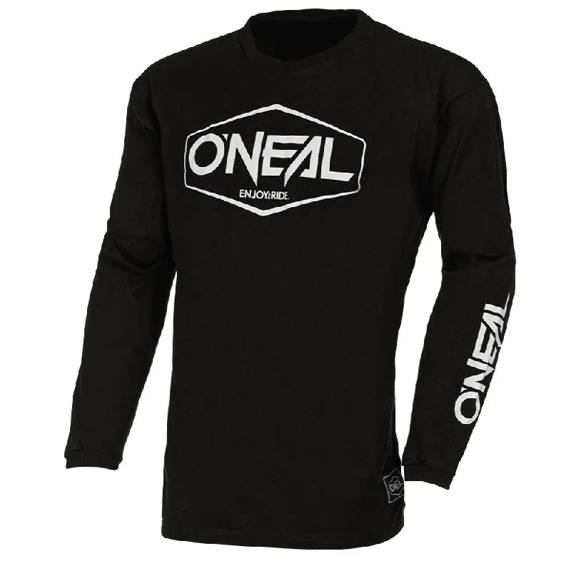 cycling clothing with firm cushion-ONEAL 2024 ELEMENT HEXX YOUTH COTTON JERSEY - BLACK/WHITE