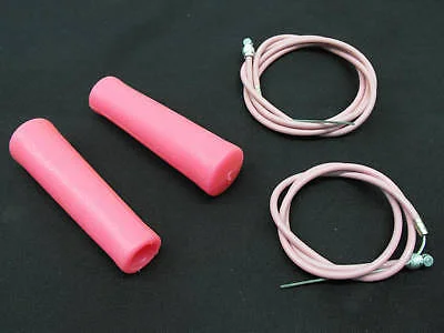 anti-vibration wear-resistant grips-MOUNTAIN BIKE,FIXIE,BMX PINK BRAKE CABLE & HANDLE BAR GRIPS CUSTOMISING SET