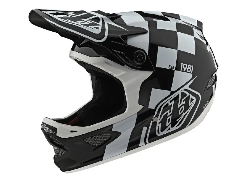 Bicycle helmet precision made-Troy Lee Designs D3 Fiberlite Full Face Helmet - Race Shop - White-Black - 2020