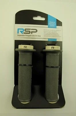 red sprint bicycle grips-RSP GREY & WHITE SLOPESTYLE FLANGED LOCK ON HANDLEBAR GRIPS 48mm END PLUGS 60%