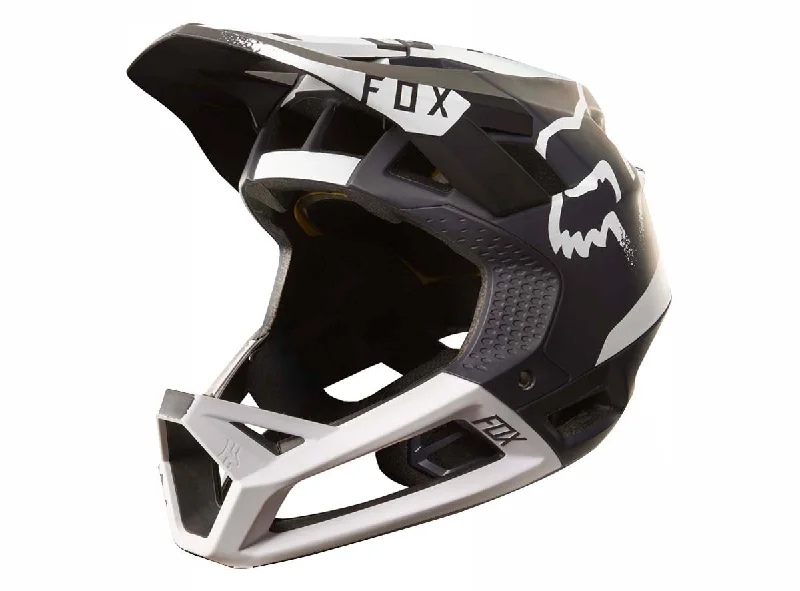 Bicycle helmet bun compatible-Fox Racing Proframe Moth Full Face Helmet - Black-White