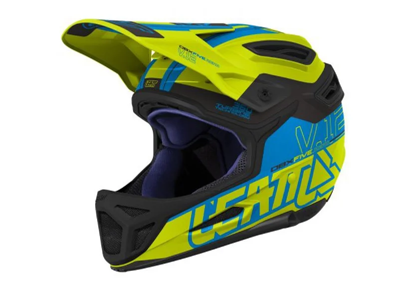 Bicycle helmet cyclist rights-Leatt DBX 5.0 V12 Full Face Helmet - Lime-Blue